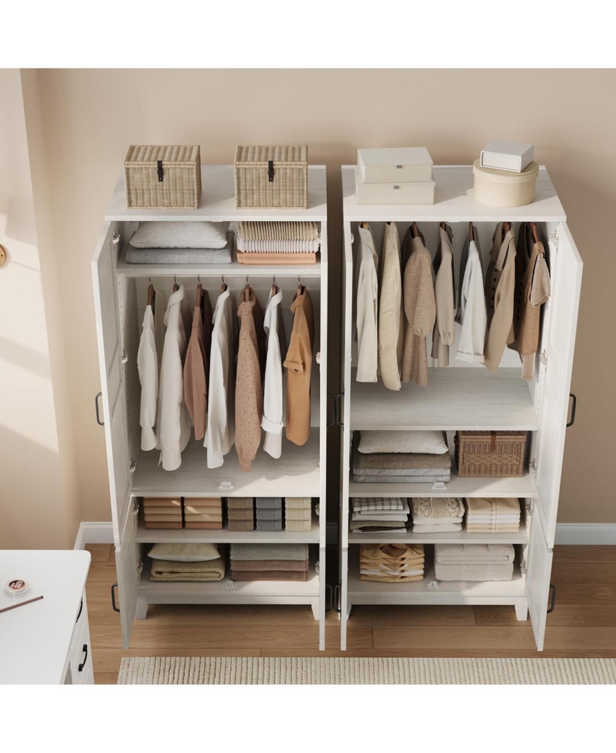 gaomon Armoire Wardrobe Closet with 4 Doors, 72 in Wooden Wardrobe Cabinet with Hanging Rod