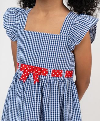Girls' 2T-6X Navy Flower Seersucker Dress