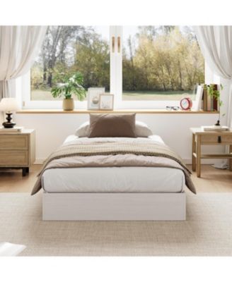  Twin-XL Size Solid Wood Platform Bed Frame, Floor-Standing, Modern Minimalist, Sturdy Slats, No Box Spring Needed