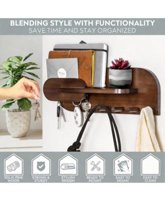Solid Wood Mail & Key Holder - Wall Organizer