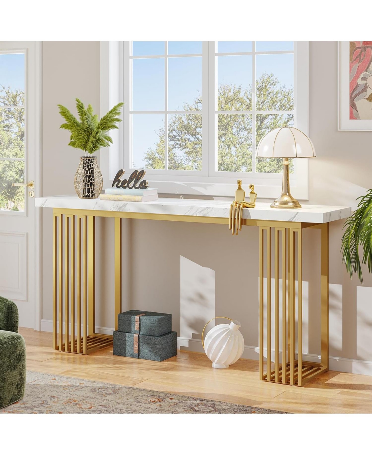 Tribesigns Modern Console Table with Faux Marble Top & Metal Base, 63" Narrow Long Sofa Table for Entryway, Hallway, Living Room