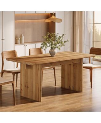 Solid Wood Dining Table for 6, 63 Inches Farmhouse Rectangle Kitchen Dinner Tables for Dining Room, Kitchen, Living Room, Rustic Brown