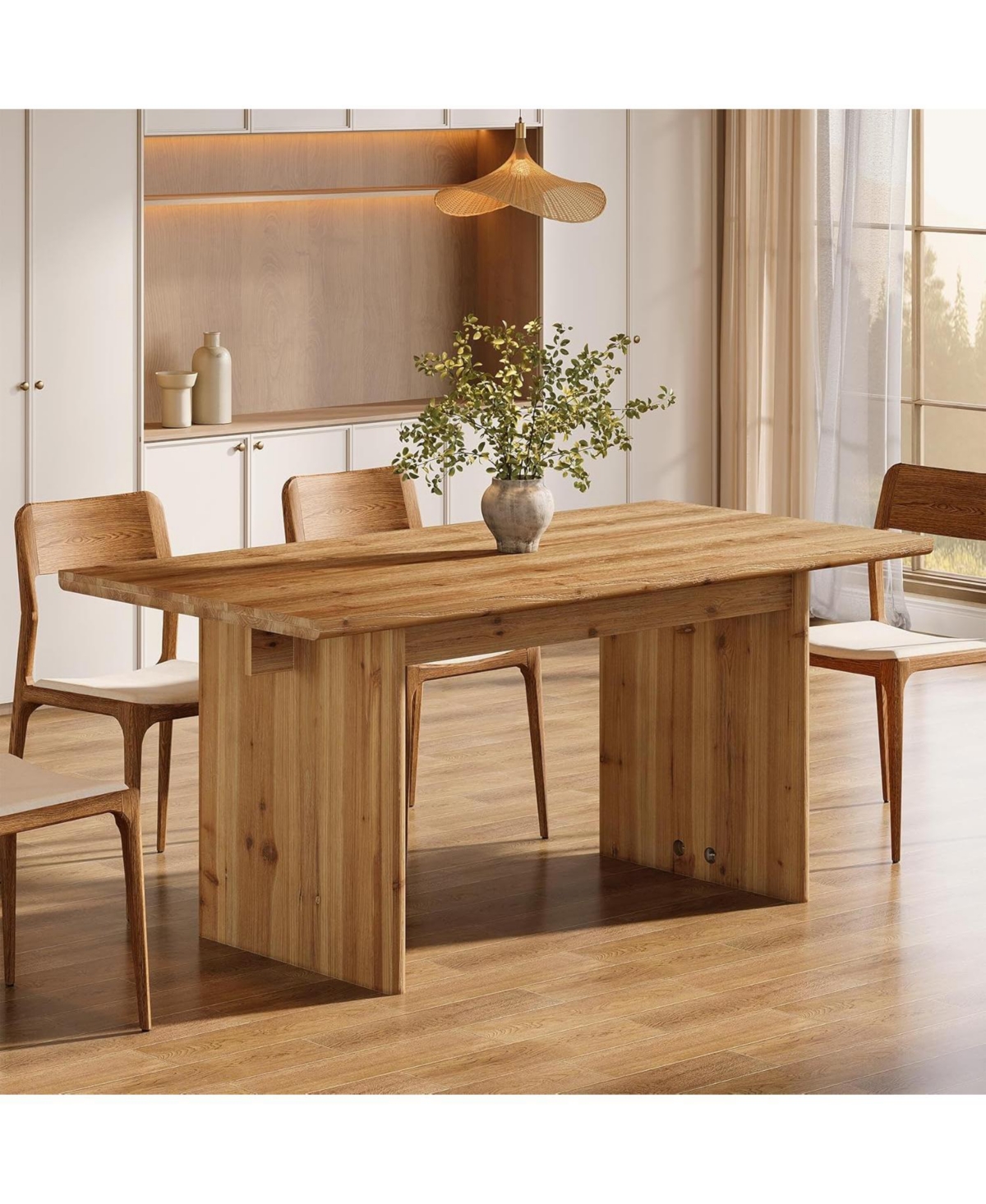 Tribesigns Solid Wood Dining Table for 6, 63 Inches Farmhouse Rectangle Kitchen Dinner Tables for Dining Room, Kitchen, Living Room, Rustic Brown