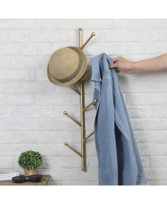 8-Branch Wall Mounted Metal Coat Rack with Gold Finish for Hats, Coats, Bags