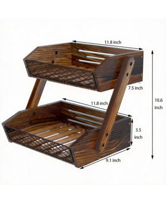 2 Tier Wood & Metal Fruit Veggie Storage Rack