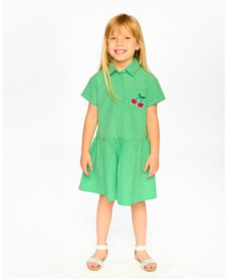 Toddler Girls Cotton Shirt Dress with Embroidery