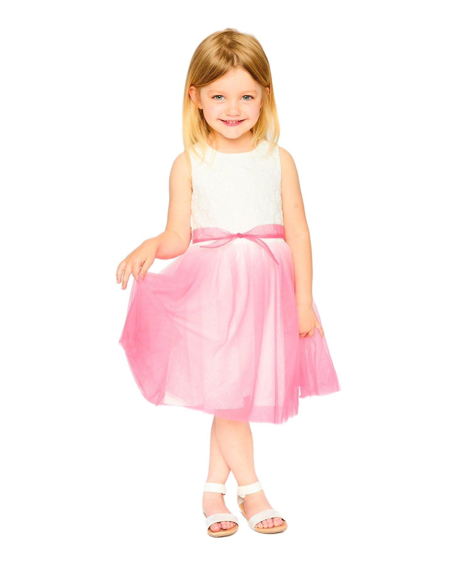 Платье Deux par Deux Bi-Material Pleated Mesh Dress White and Pink для девочек, цвет: Белый — фото 2