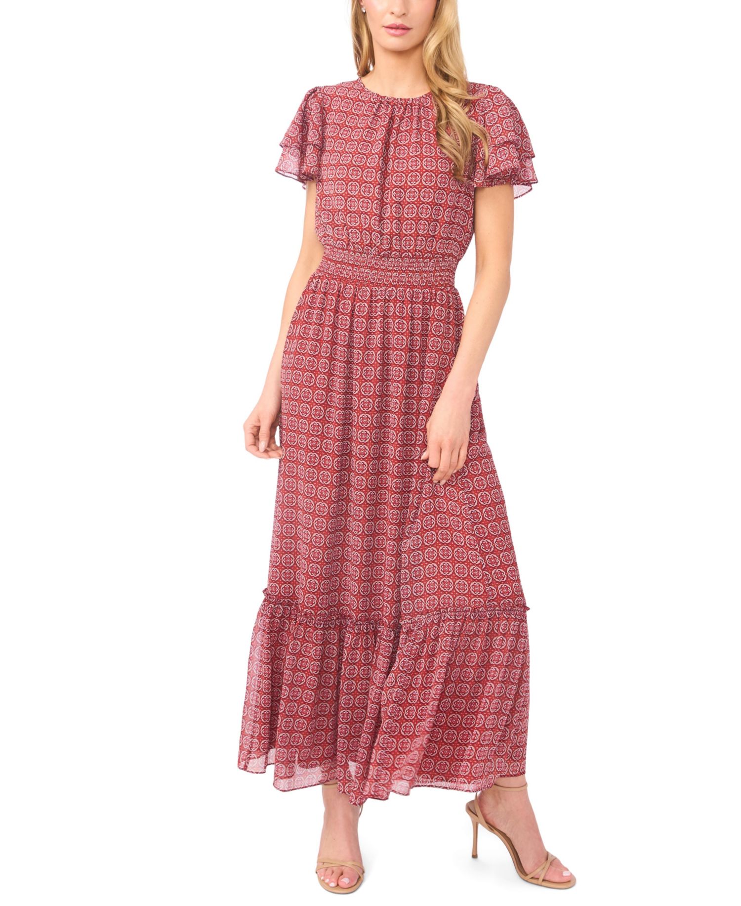 Women's Double Ruffle-Sleeve Maxi Dress