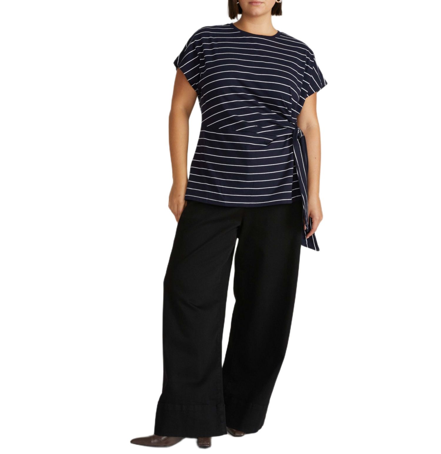 Women's Plus Size Crescent Breton Stripe Knot Tee