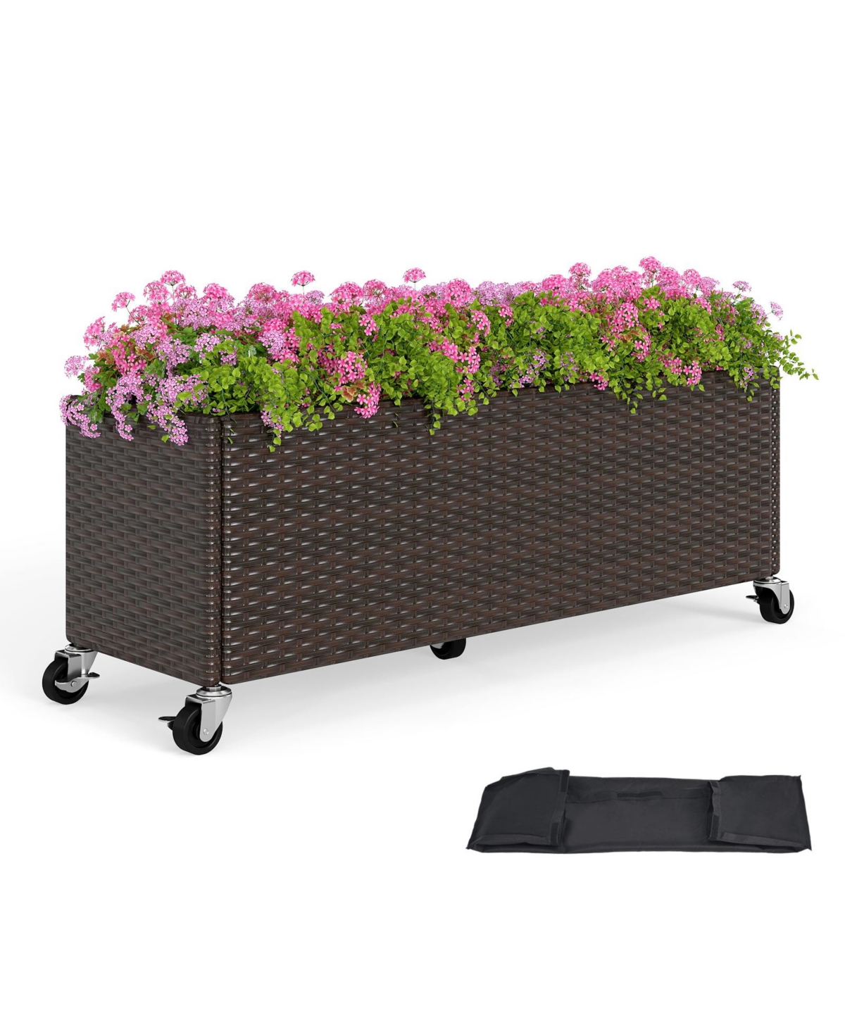 Slickblue Outdoor Wicker Raised Garden Bed with Wheels and Pe Liner