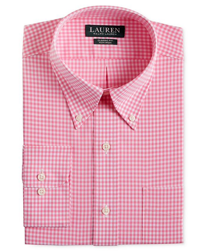 Lauren Ralph Lauren Men's Classic-Fit Non-Iron Pink Gingham Dress Shirt ...