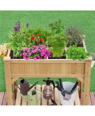 8-Pocket Wood Elevated Garden Planter with Fabric Liner