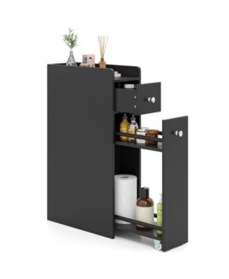 Small 4-Tier Bathroom Storage Cabinet with Slide-Out Drawers and Casters
