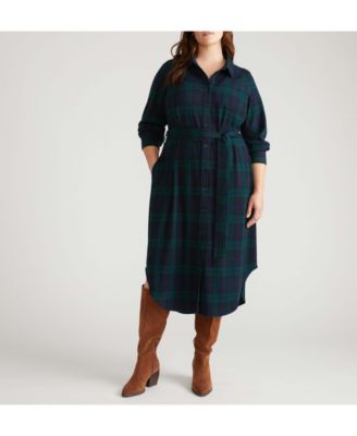 Plus Size Morgan Belted Stretch Flannel Shirtdress