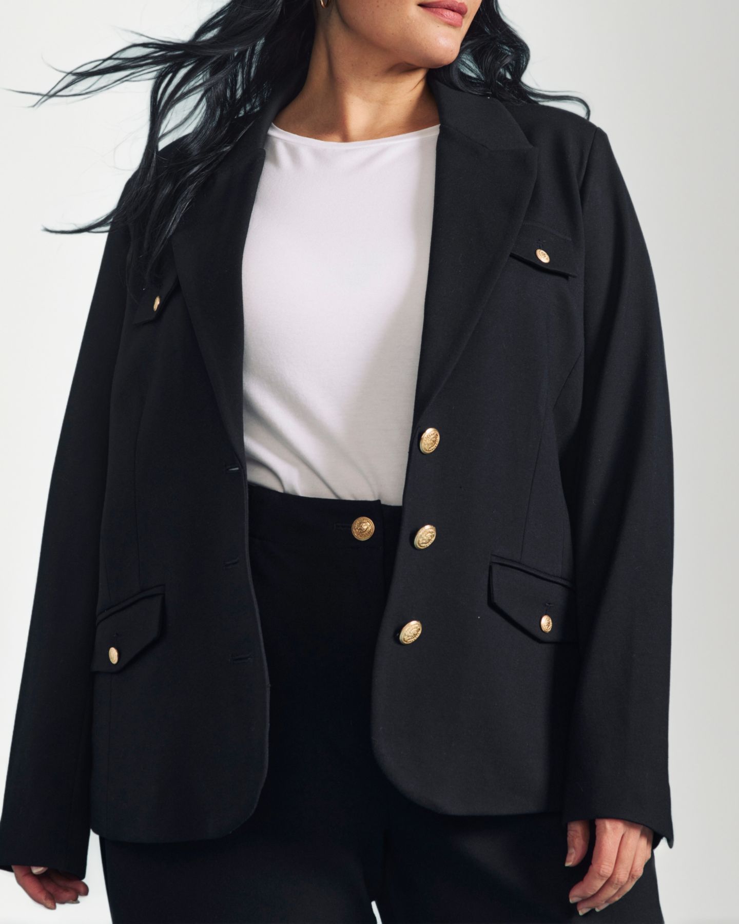 Женский пиджак Universal Standard Plus Size 4 Pocket Ponte Blazer, цвет: Чёрный / Золотой — фото 5