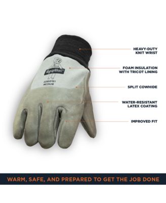 Men's Latex-Coated Leather Freezer Glove - Insulated Leather Work Gloves with Grip, Durable Split Leather, Warm Fleece Lining