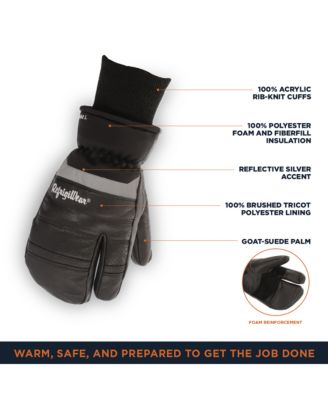 Men's Insulated 3-Finger Leather Mitts - Heavy-Duty, Water-Repellent, -30°F Comfort Rating, Durable Cold Weather Work Gloves