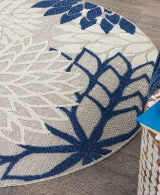 Aloha ALH05 Ivory and Navy 5'3" Round Rug