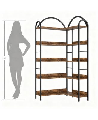 5-Tier Storage Bookshelf, Corner Design, Edge Protection, Stable, Easy Assembly-Metal Frame for Living Room, Bedroom, Office