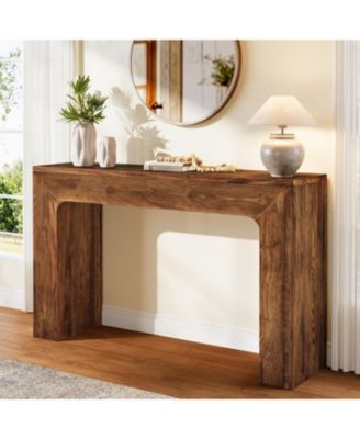43.3" Solid Wood Console Table, Farmhouse Entryway Table with Double Base for Living Room, Behind Couch, Hallway & Foyer (Vintage)
