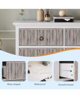 6 Drawer Dresser for Bedroom, Waveform Fluted Chest with Large Drawer, Wooden Chest of Storage Cabinet, Fluted Dressers for Bedroom Living Room