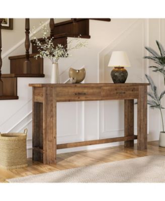 63" Solid Wood Console Table with 2 Drawers, 63-Inch Farmhouse Entryway Table, Narrow Sofa Table for Entryway, Hallway
