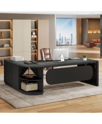 81-Inch L-Shaped Office Desk, Large Commercial Office Desk with Drawers and File Cabinet, Modern Professional Business Furniture