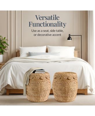 Scalloped Water Hyacinth Storage Tote Basket with Lid