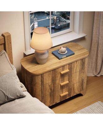 Oversized Nightstand with 3 Drawers Set of 2, Mid Century Modern Large Wide Bedside Table with Fluted Striped Panel for Bedroom