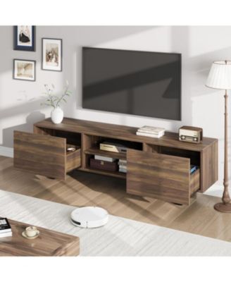 Industrial TV Stand for 65+ inch TVs, Modern Entertainment Center with 2 Drawers, Wooden Media Cabinet with Heavy Duty Leg & Open Storage