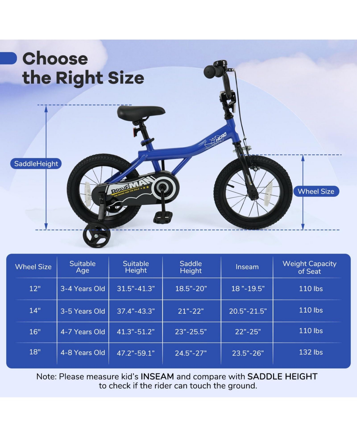 Mecale 12-Inch Kids Bike with Removable Training Wheels-Brave Hero