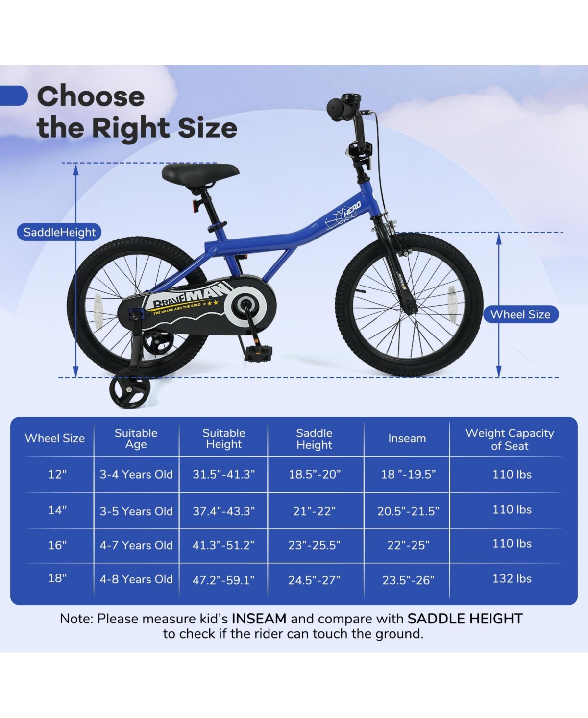 Mecale 12-Inch Kids Bike with Removable Training Wheels-Brave Hero