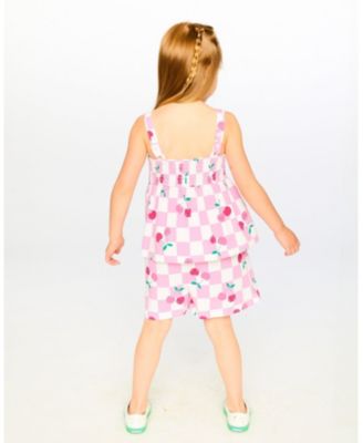 Toddler Girls Cotton Jersey Romper Pink Printed Cherries