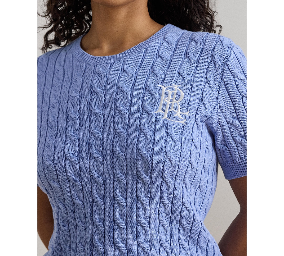 Lauren Ralph Plus Cable-Knit Short-Sleeve Sweater