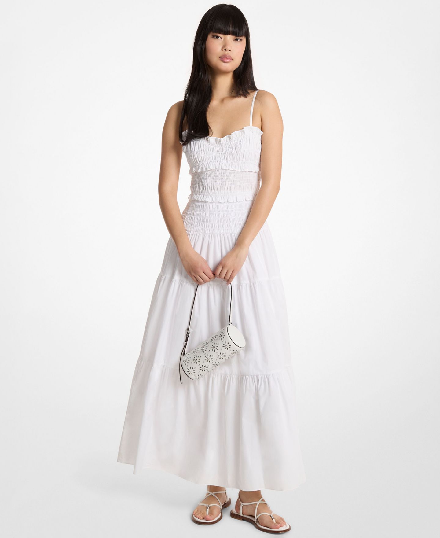 Женское платье Michael Kors Sweetheart Neck Smocked Maxi, цвет: Белый — фото 1