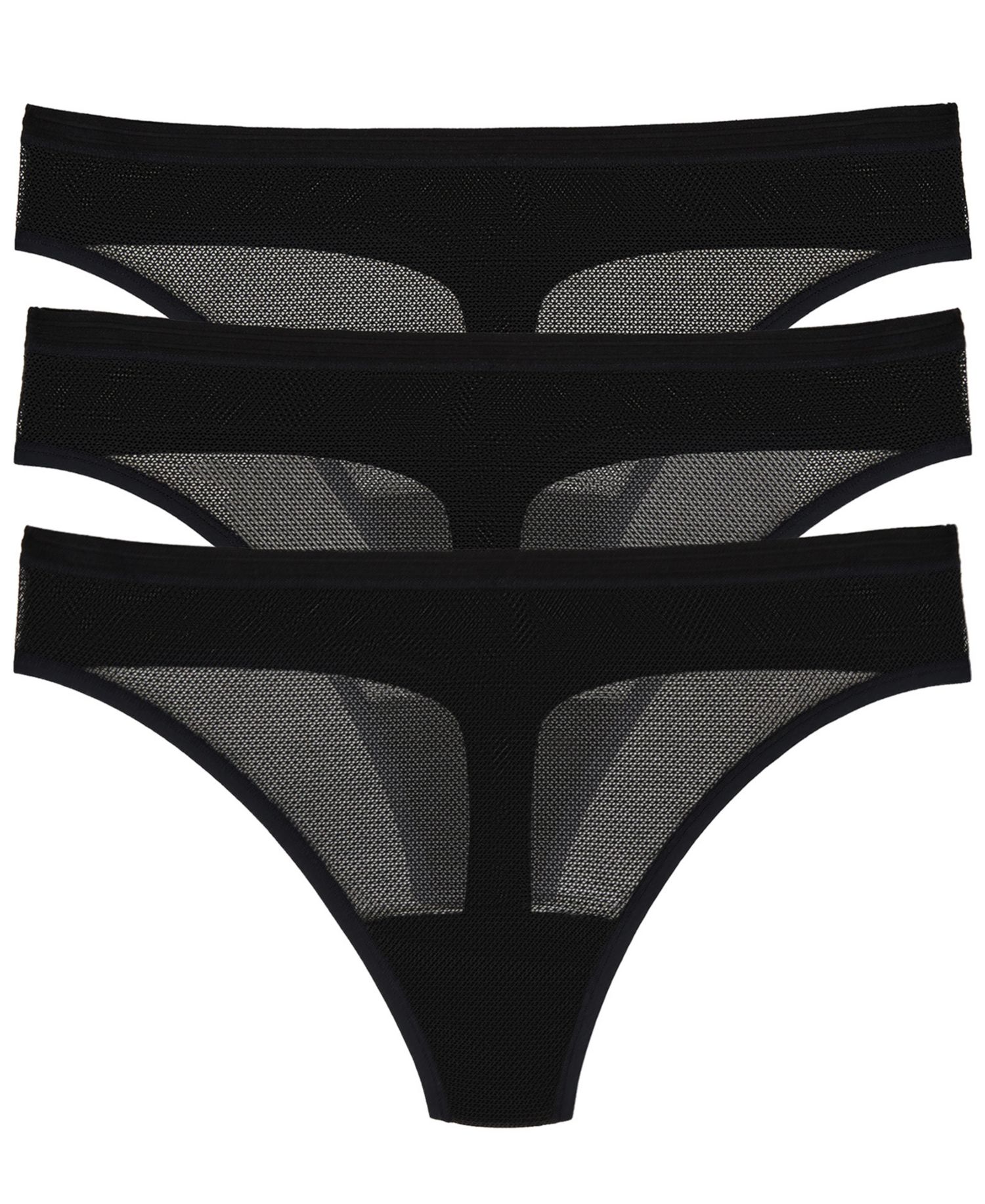 Women's Sheer Striped Thongs, 3-Pack Set