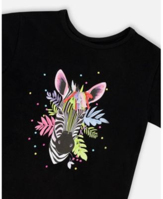 Big Girls Cotton Jersey T-Shirt with Zebra