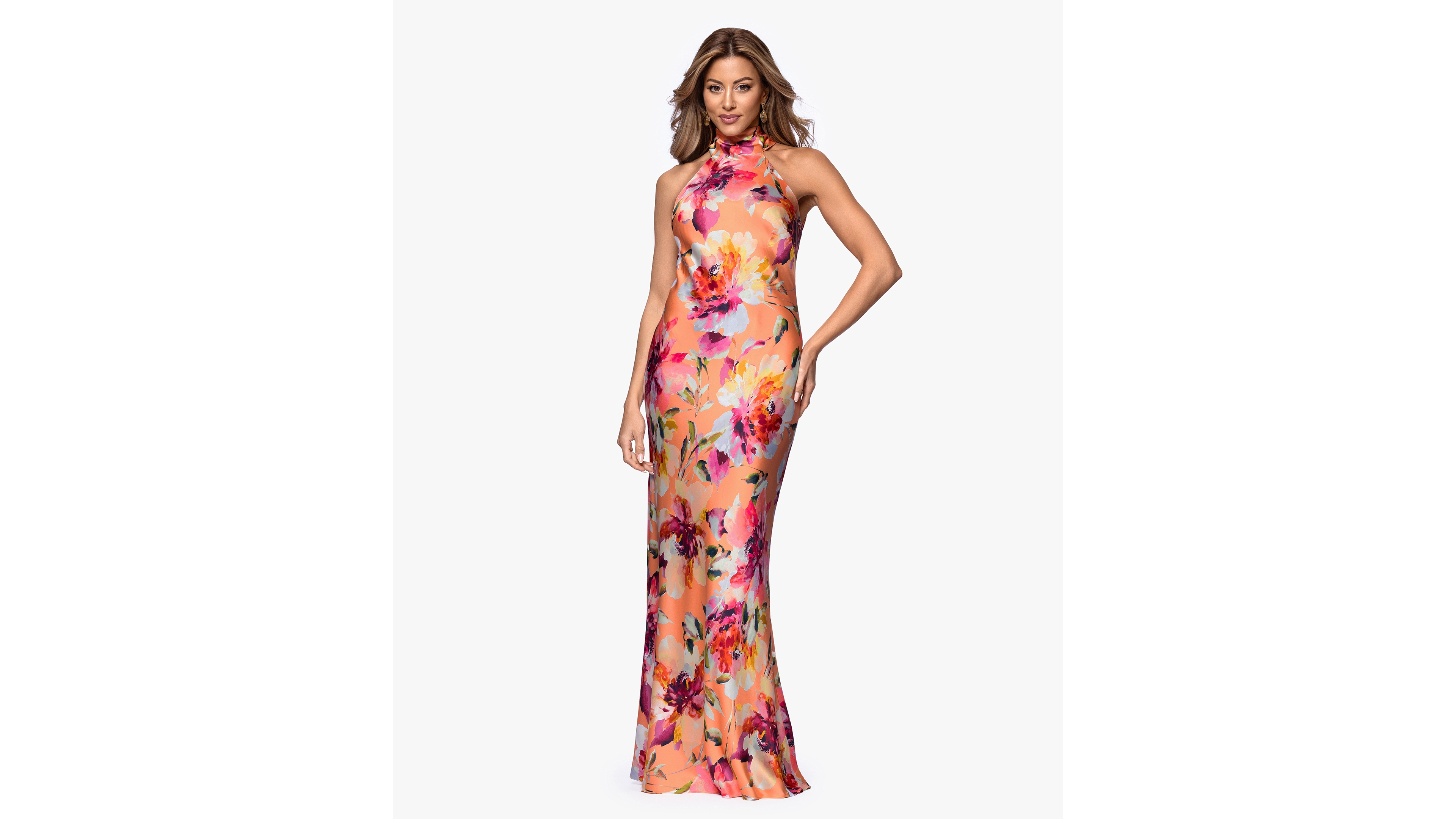 Xscape Women's Printed High Neck Maxi Dress
