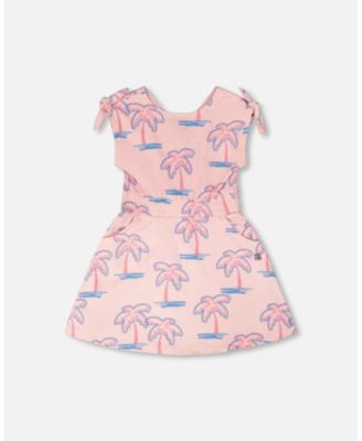 Big Girls French Terry Dress Light Pink Palm Print