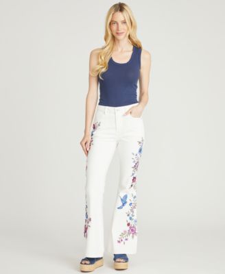 Women's Farrah Flare Mid-Rise Floral  Embroidered Jeans
