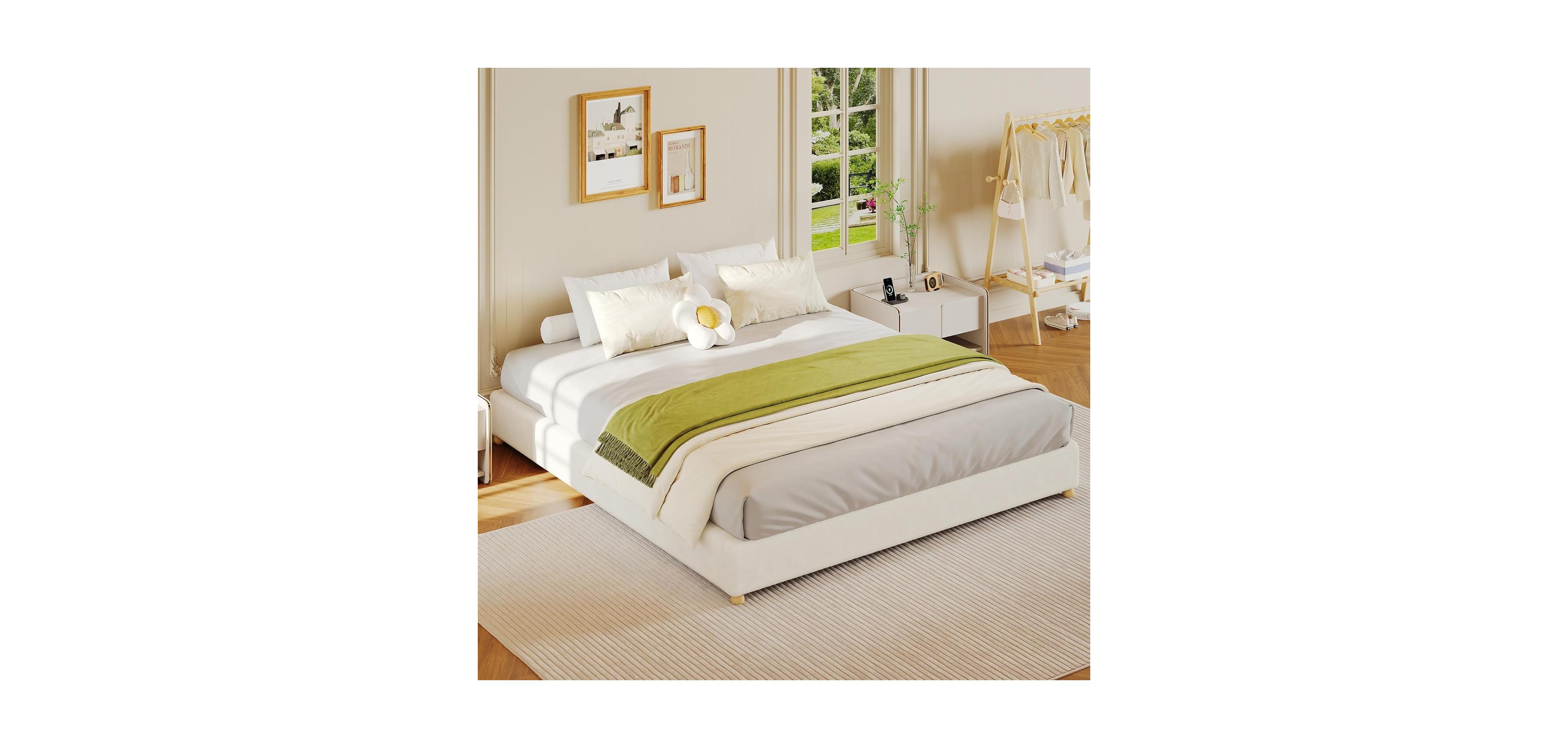 gaomon Cloud Bed Frame Upholstered Solid Wood Legs, 1000lbs Support Low Platform Bed