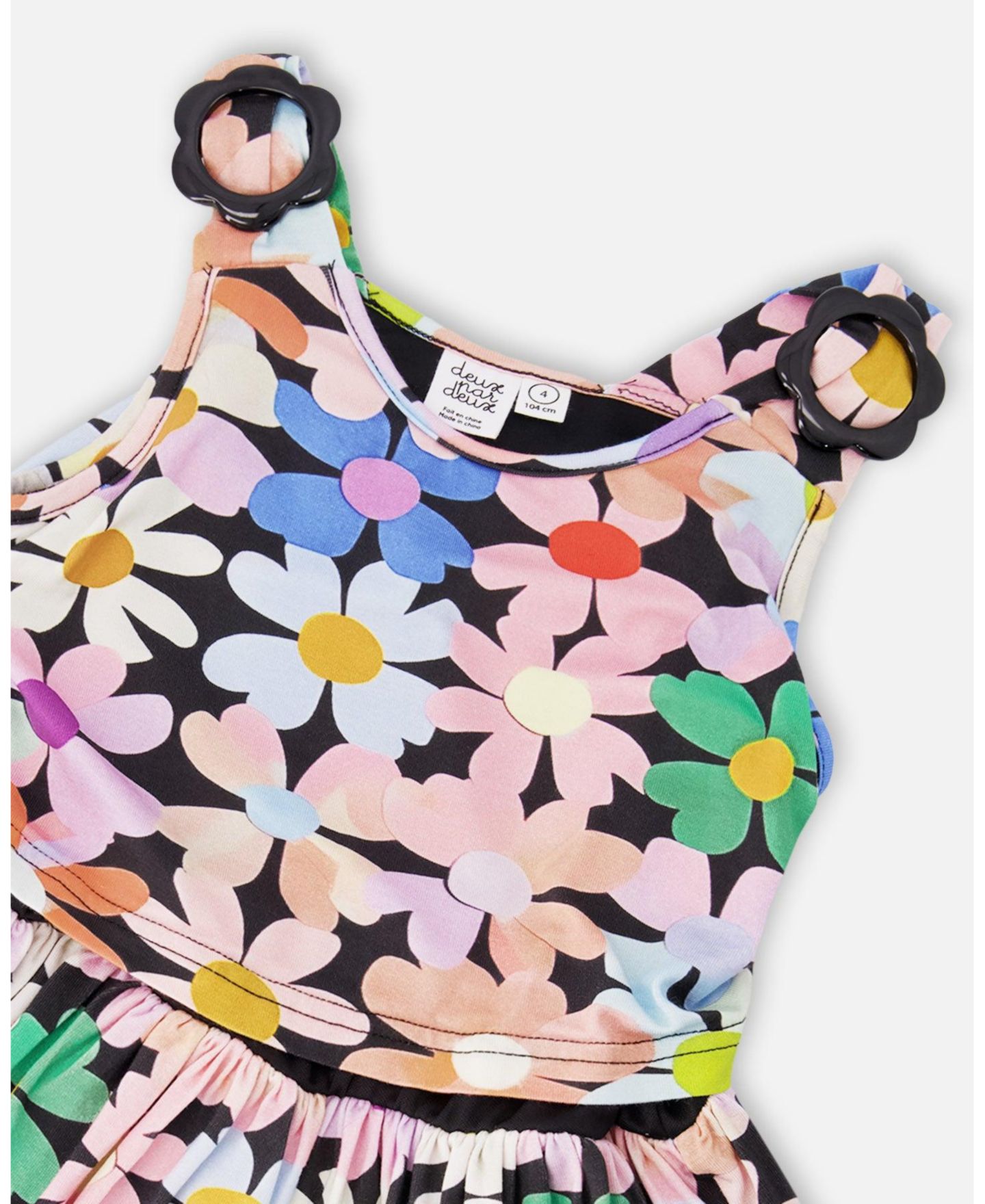 Платье Deux par Deux Dress Printed Flowers для девочек, цвет: Чёрный с принтом — фото 2