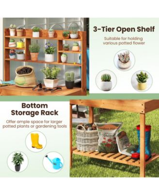 Wooden Garden Potting Bench Table 61" with Open Shelves