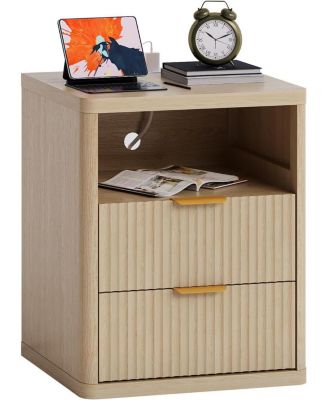 Bedside Table Nightstand with Bedside Storage, Bedroom Side Table and Organizer, Functional and Fluted Nightstand, for Bedroom, Living Room