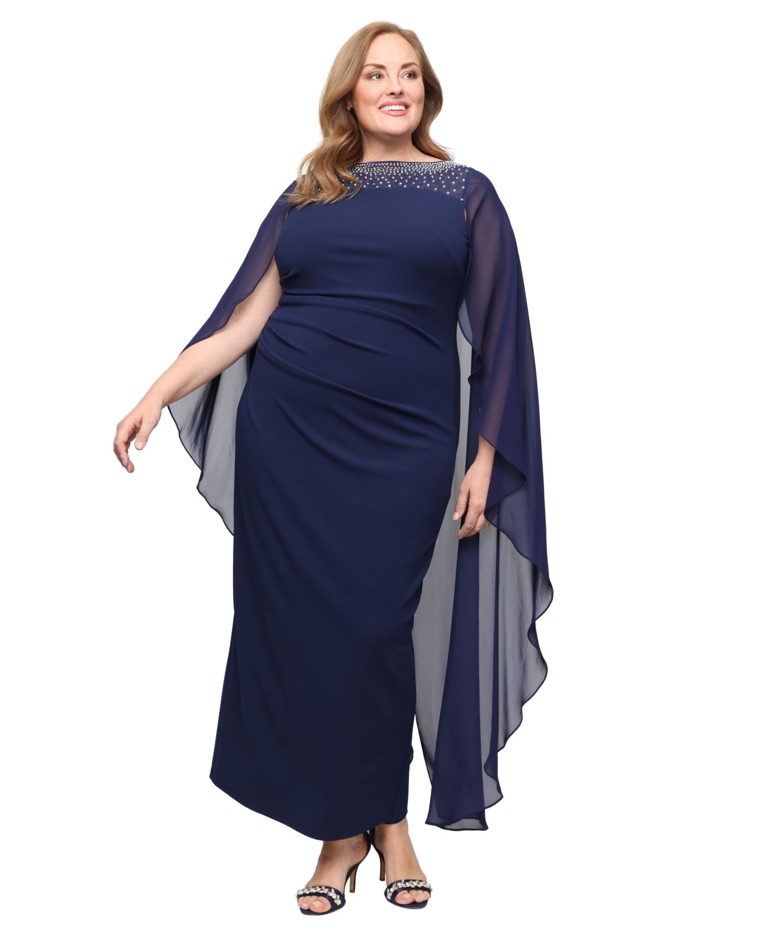 Plus Column Boat Neck Ball Gown