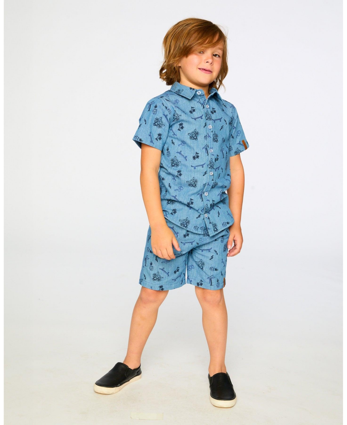 Deux par Toddler Boys Chambray Shorts Printed Skateboards