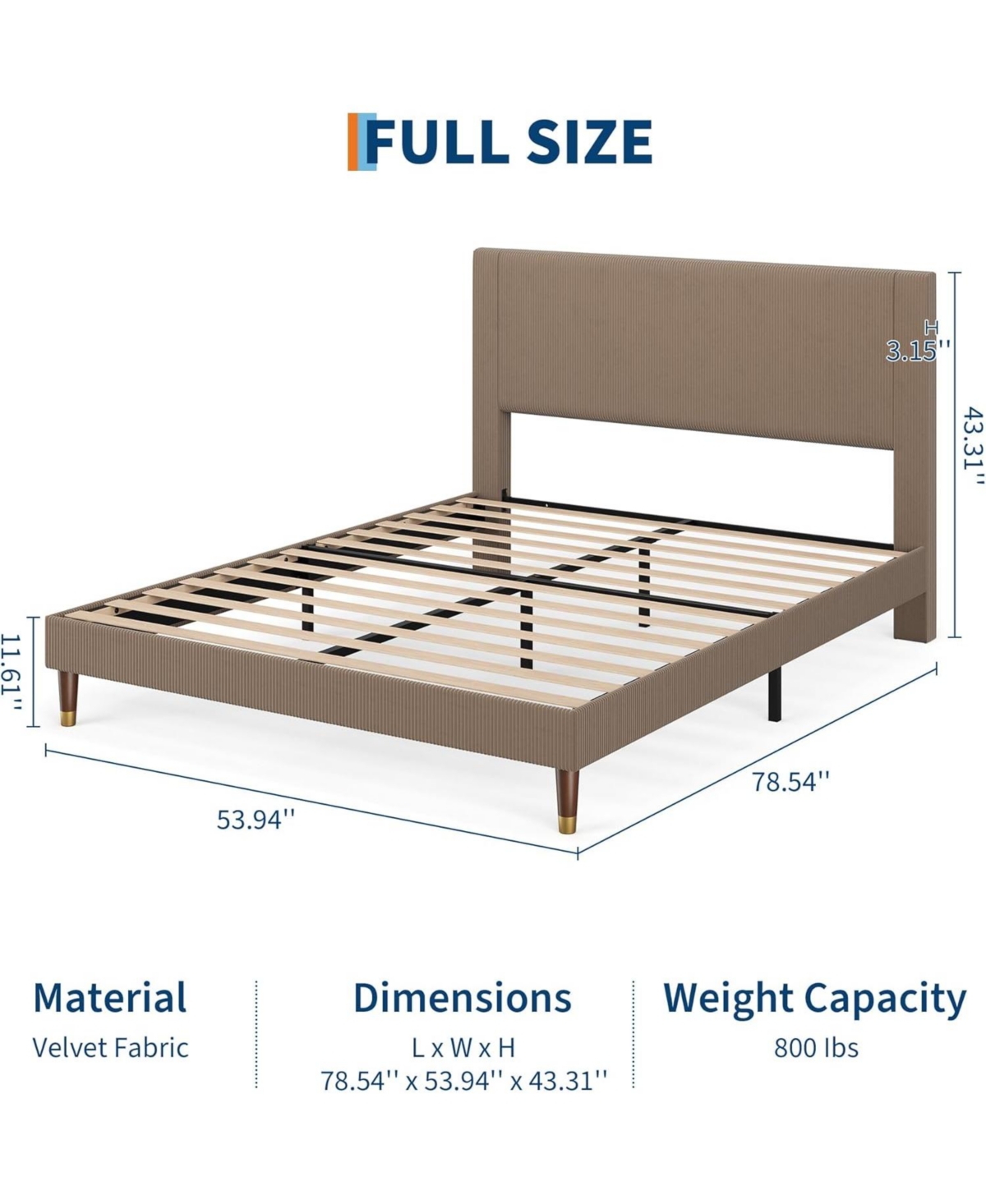 gaomon Full Platform Bed Frame with Headboard, Corduroy Upholstered Bed, Wooden Slats Support