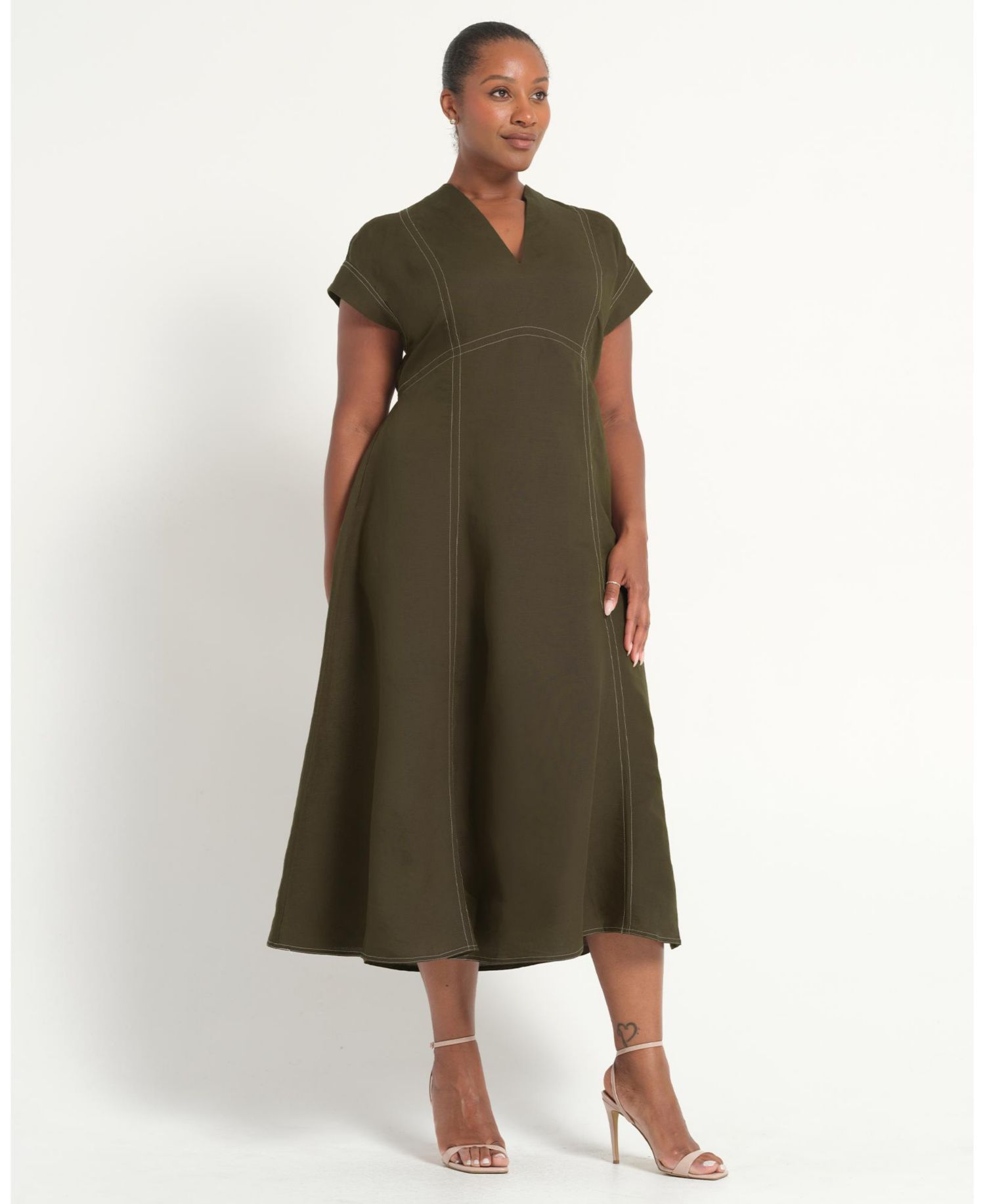 Plus Size Arden Contrast Stitch Linen Maxi Dress