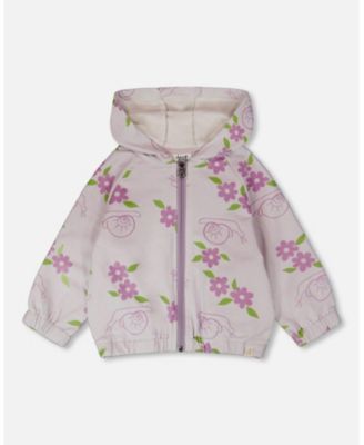 Big Girls French Terry Hooded Cardigan Lilac Snails Print