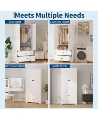 71" Armoire Wardrobe Closet with 2 Drawers & 2 Doors, Adjustable Shelves, Hanging Rod, Modern Bedroom Storage Cabinet